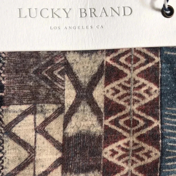 Lucky Brand gray blue red muted Aztec print front tie top 1X New with Tags - Picture 2 of 9